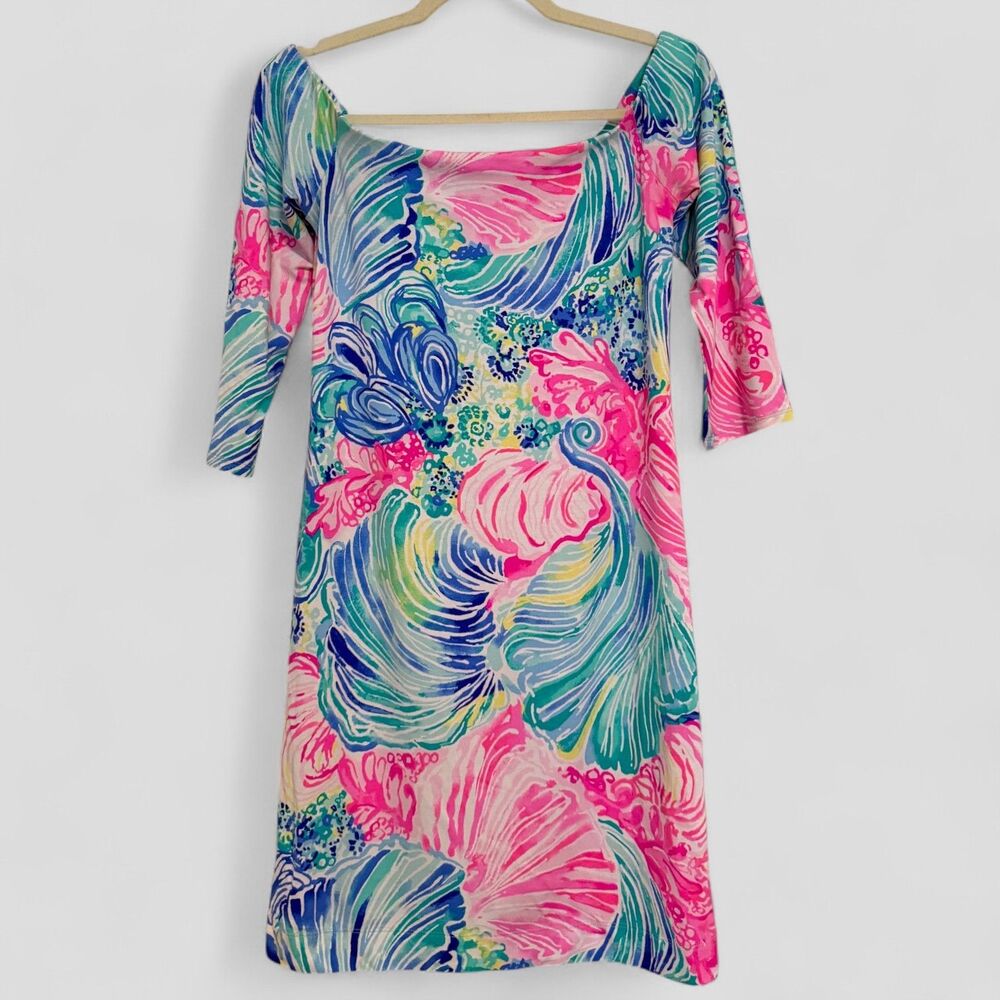 Lilly Pulitzer Women's Small Shift Dress Laurana Floral Off the Shoulder Coastal